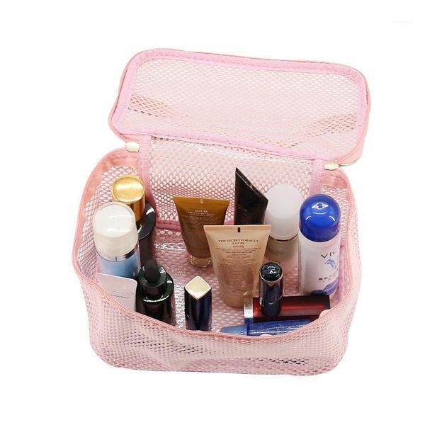 

women's cosmetic bag portable mesh makeup wash box travel organizer zipper beauty toiletries storage bags make up case tote & cases1
