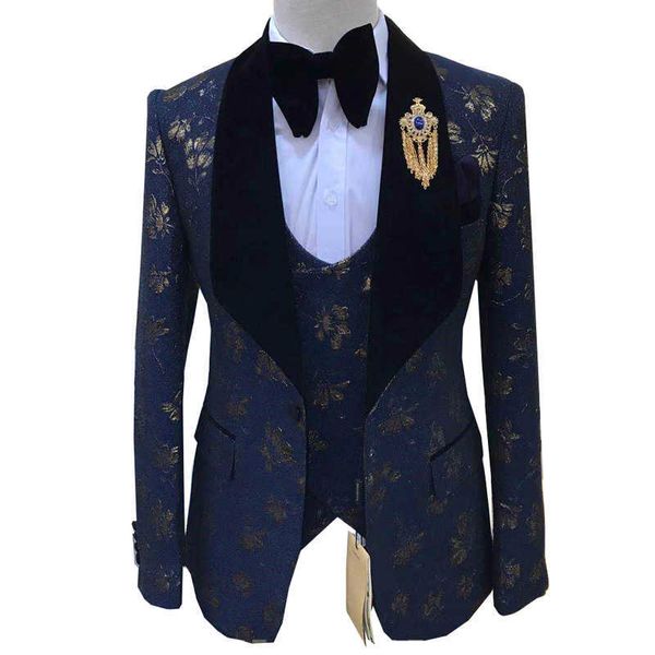 2021 Последний дизайн Британский стиль печатания мужской костюм повседневный однобортный бутик 3-х частей набор свадьба Prub Tuxedo Dress Dress X0909