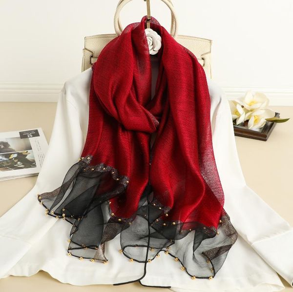 

scarves 2021 beads solid women silk wool scarf lady pashmina neck hijab foulard wraps bandana for ladies shawls bufanda, Blue;gray