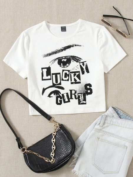 

eye & letter graphic round neck tee 68gp#, White