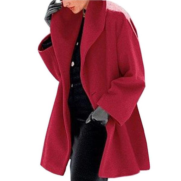 

women's wool & blends retro 2021 winter coats lapel cardigans single button jackets trench ladies warm long overcoat plus size outerwea, Black