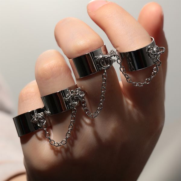 

cool punk hip pop rings multi-layer adjustable chain four open finger rings female alloy spin rings for women's party gift, Silver