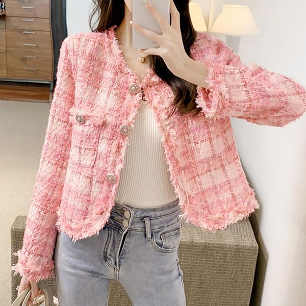 

women's jackets 2021 early autumn french pink small fragrance coat short korean versatile loose celebrity top, Black;brown