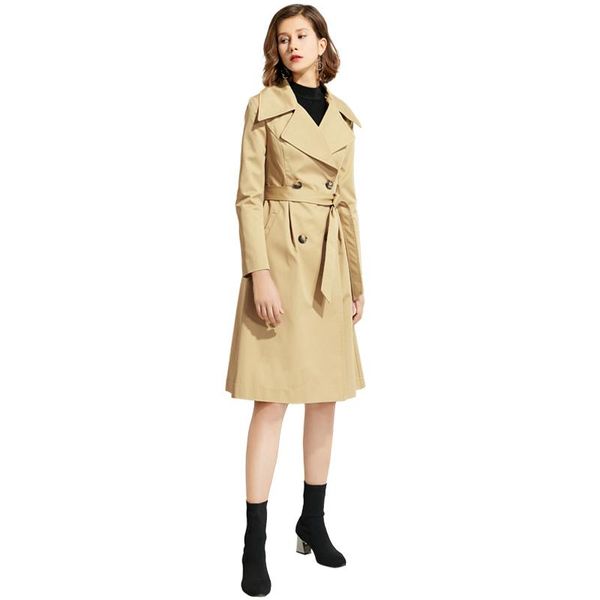 

women's trench coats [sinor]2021 winter solid color long-sleeved lapel collar waist temperament coats52, Tan;black