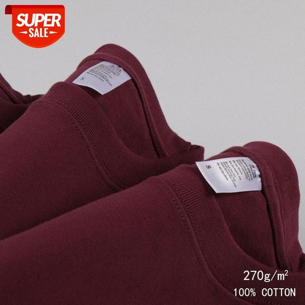 

270g burgundy combed cotton solid color t-shirt pure small round neck bottoming loose plain net short-sleeved men #qi82, White;black