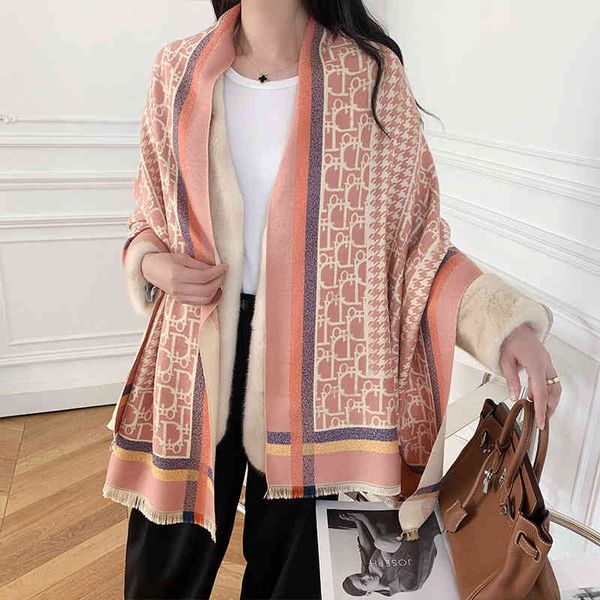

design 2021 new foreign style lattice women's thickened air conditioning shawl in with warm and versatile scarf, Blue;gray