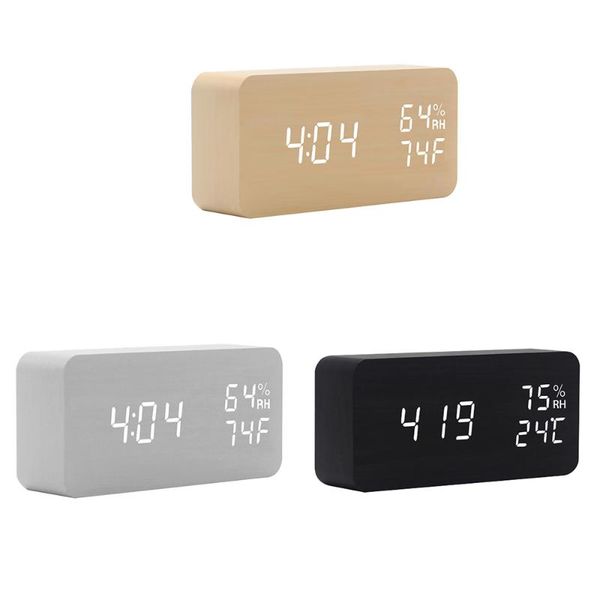 

home wooden wood square sound control led alarm clock desktable digital usb/ date display other clocks & accessories
