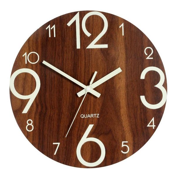 

wall clocks luminous clock,12 inch wooden silent non-ticking kitchen with night lights for indoor/outdoor living room bed