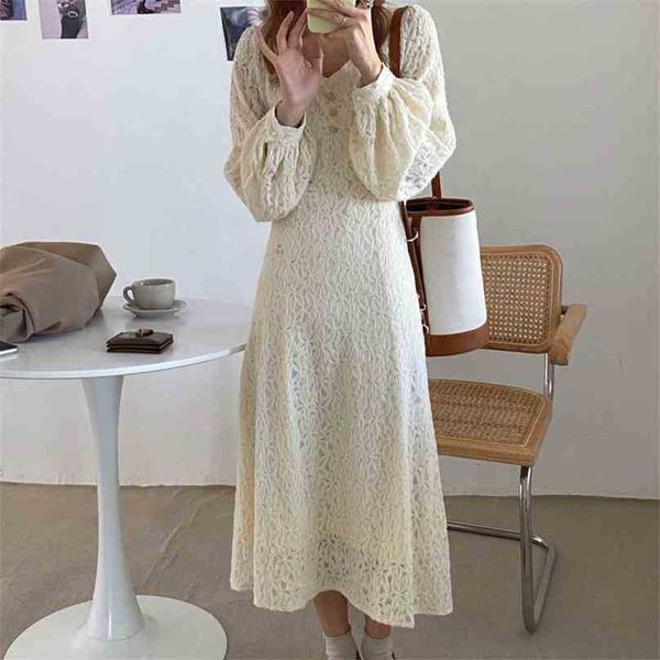 

hollow out solid brief retro elegant v-neck slim women all match long dresses sweet loose vestidos 210525, Black;gray