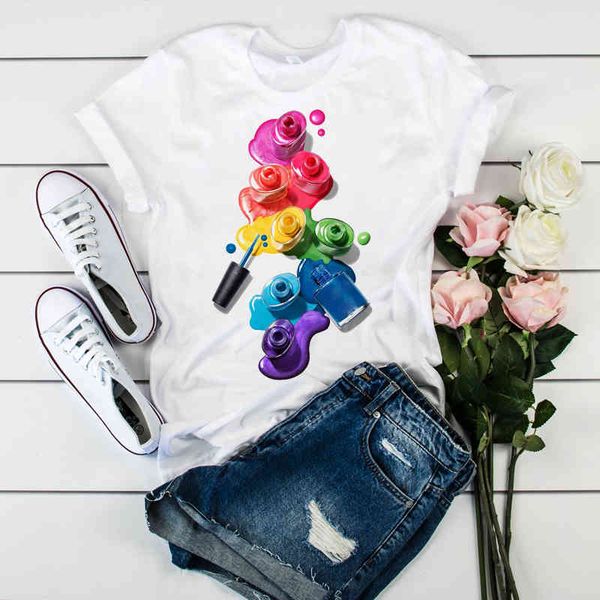 

women's t-shirt women color painting fingernail 3d printed short sleeve tees graphic female ladies womens lady t shirt t-shir, White