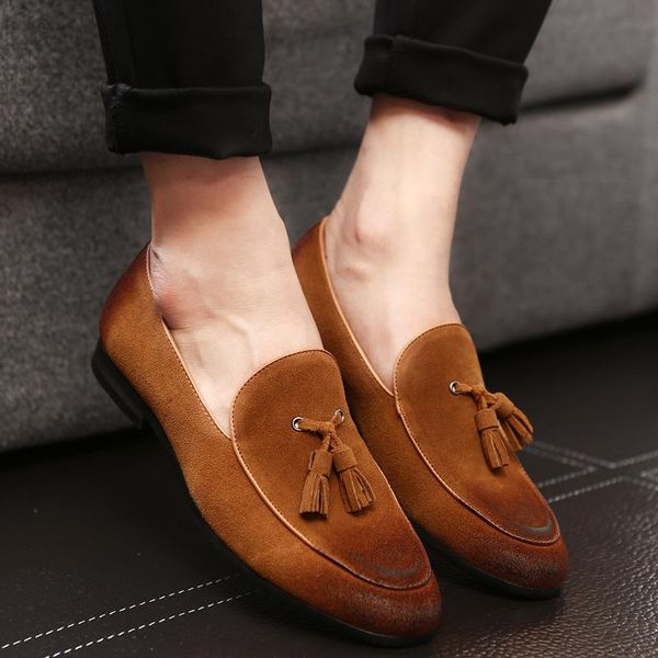 

dress shoes genuine leather men formal tassel loafers mens suit office elegant wedding mocassin homme, Black
