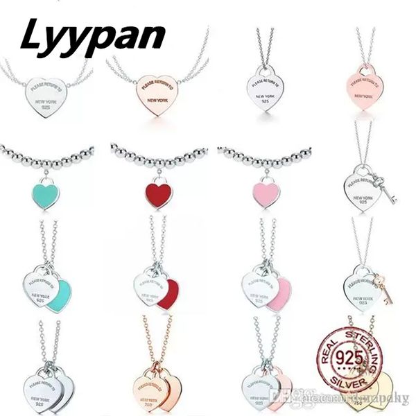 

lyypan 100% 925 sterling silver tif necklace pendant fashion heart bead chain pendant rose gold and gold selection for women gift