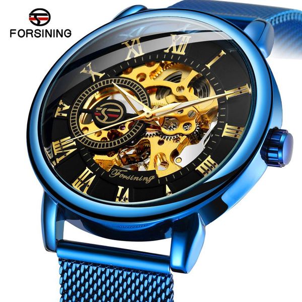

wristwatches forsining simple business stainless steel men automatic mechanical wrist watch male 30 atm waterproof clock relogio masculino, Slivery;brown