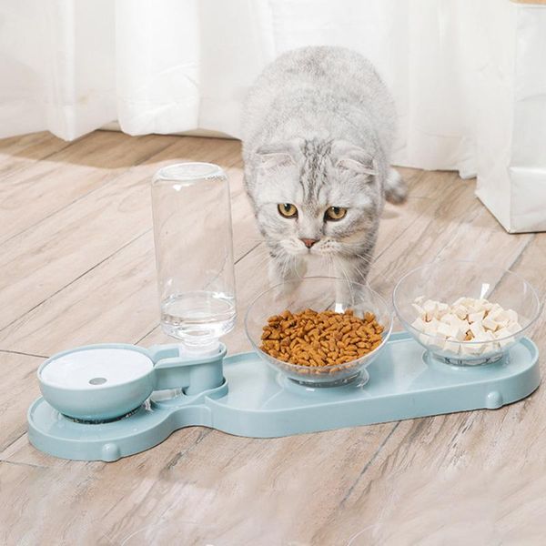 

cat bowls & feeders pet double slow food feeding container bowl kit dog puppy kitten feeder with water dispenser