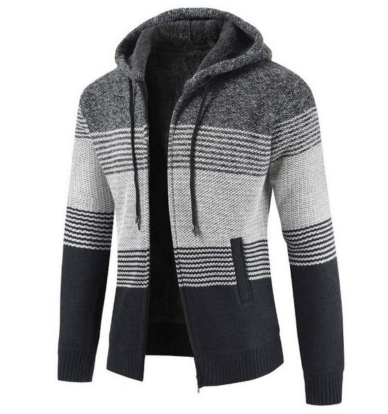 

men's sweaters faliza sweater coat autumn winter thick warm hooded stripe wool cardigan jumpers zipper fleece men xy103, White;black