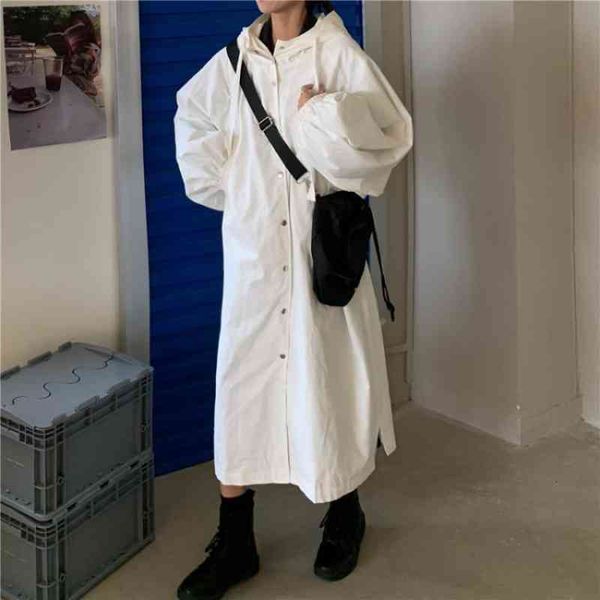 

women's trench coats smooth white female gabardine with hood simple buttons bat casual sleeve korean style ulzzang coat of large dimens, Tan;black