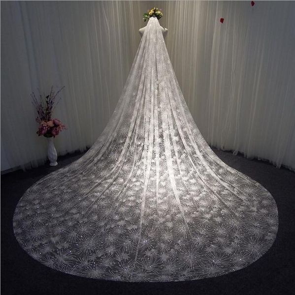 

bridal veils 2021 shiny wedding veil luxury beautiful korean bride married 3meter long tail voile mariage, Black
