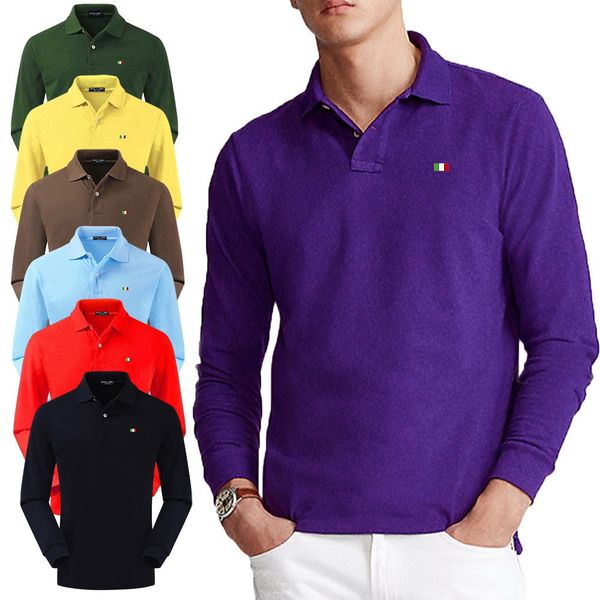 

men's polos 100% cotton spring autumn long sleeve shirts casual embroidery brand fashion lapel male s-4xl 0wn2, White;black