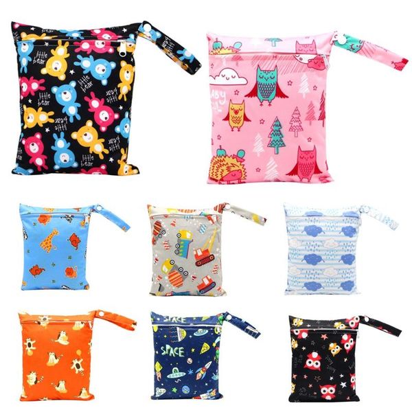 

baby 20*25cm diaper bag cartoon waterproof reusable wet dry print pocket nappy bags travel single layer with zipp cloth diapers