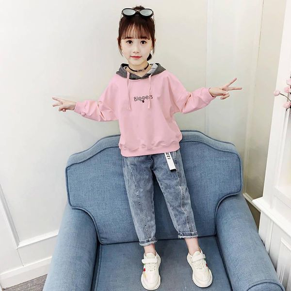

clothing sets girls suits 2021 spring autumn fashionable casual solid color stitching long-sleeved two-piece set, White