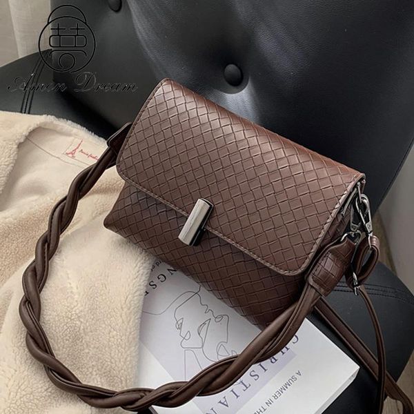 

evening bags knitting pattern pu leather shoulder for women 2021 fashion woven handle lady crossbody bag designer handbags