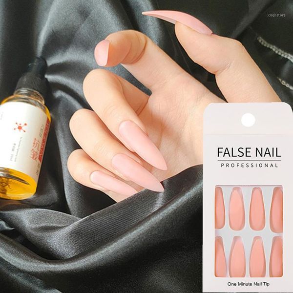 

24pcs/set detachable false nails with press glue long stiletto wearable matte fake full cover nail tips diy manicure tool1, Red;gold