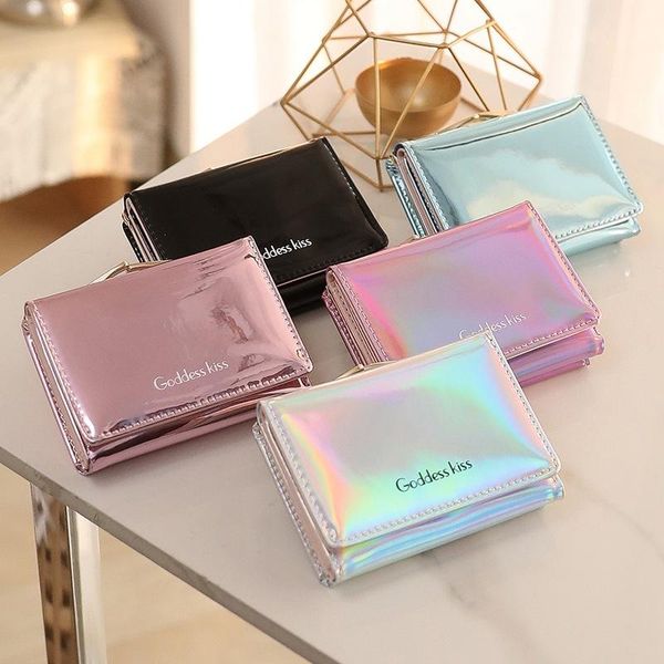 

wallets small female purse short lady letter laser wallet clutch solid women, Red;black