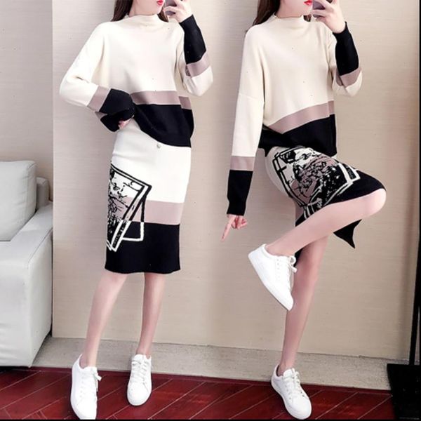 

womens tracksuits fashion designer week wear knitting suit long sleeves pullover bag hip skirt two piece suite, Gray