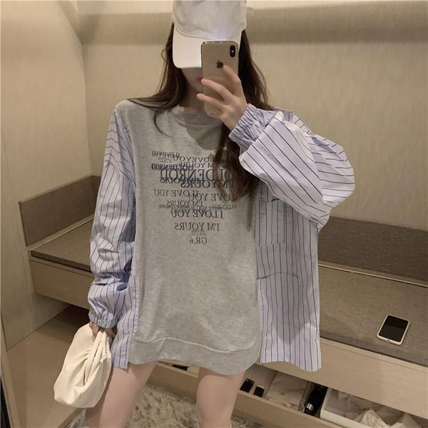 

print blouse women striped letter patchwork blusas womens and blouses gray black 2817 women's & shirts, White