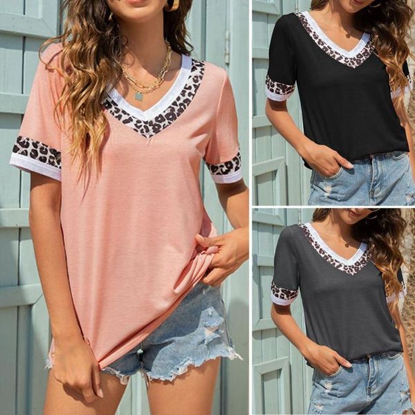 

women's t-shirt summer women short sleeve loose pullover ladies v neck splicing oversized, White