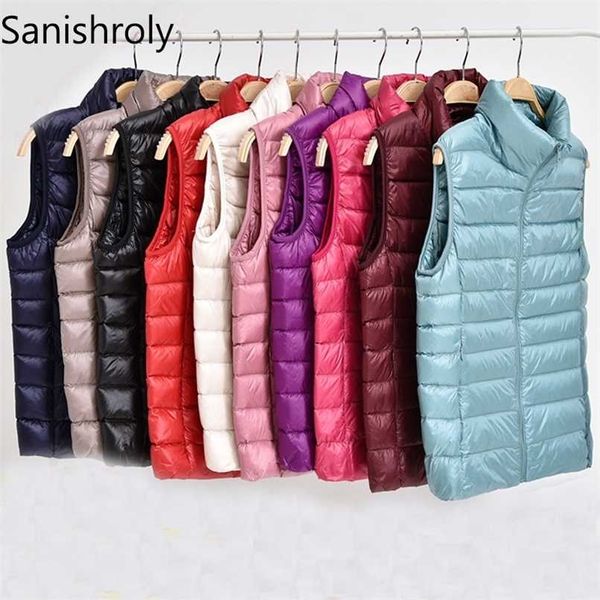 Sanishroly Autunno Donna Piumino ultraleggero Piumino d'anatra bianco Parka Gilet senza maniche da donna Plus Size 3XL S275 211123