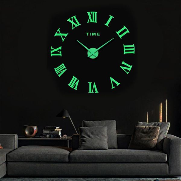

wall clocks luminous clock diy 3d sticker modern home bar decor watch