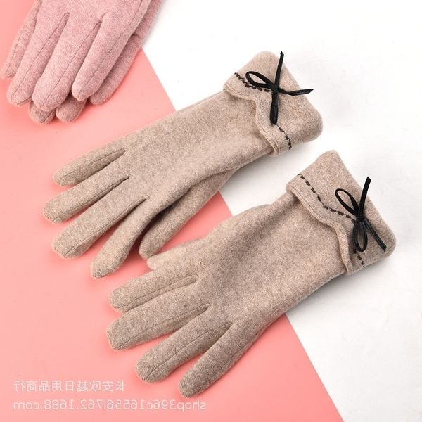 

Gloves Winter female lovely Plush warm wool gloves thickened outdoor driving and riding touch screen cashmere, Black