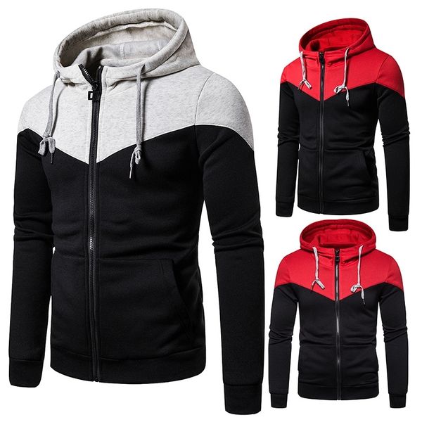 

men's hooded sweater daily leisure entertainment two color splicing zipper sports men's hooded sweater wy61, Black