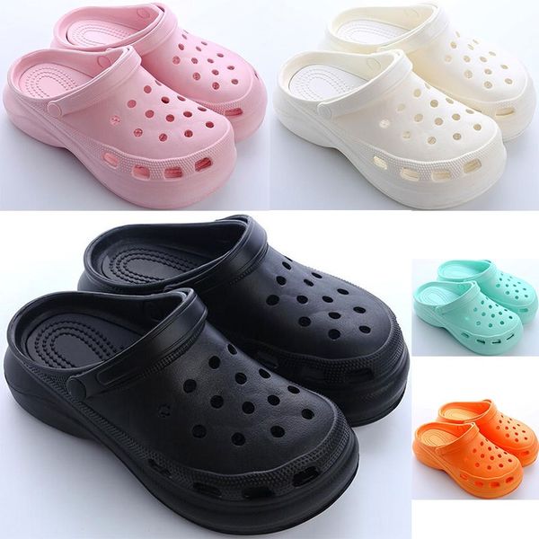 

2021 womens summer thick-soled hole shoes ladies height increase shoe black white orange pink girls women beach classic sandals slippers fou