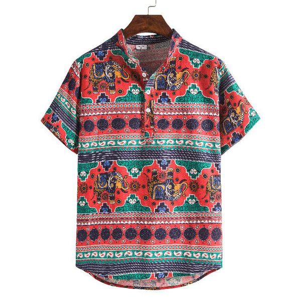 

men's casual shirts shirt men holiday vintage hawaiian print stand collar beach blouses et chemises plus size, White;black