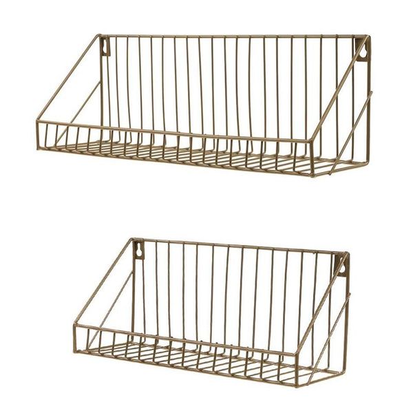 

kitchen storage & organization set of 2 wall shelf floating with metal grid shelves display racks for books, cds and decorative items