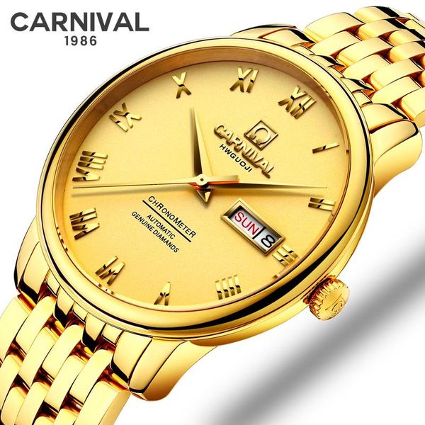 

wristwatches carnival fashion men's miyota automatic mechanical watch luminous pointer 30m waterproof stainless steel strap watches, Slivery;brown