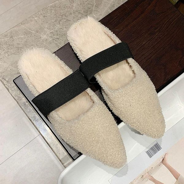 

slippers 2021 autumn women pretty flip flops flat heels pointed toes vintage shoes woman young lady casual laze for outside, Black
