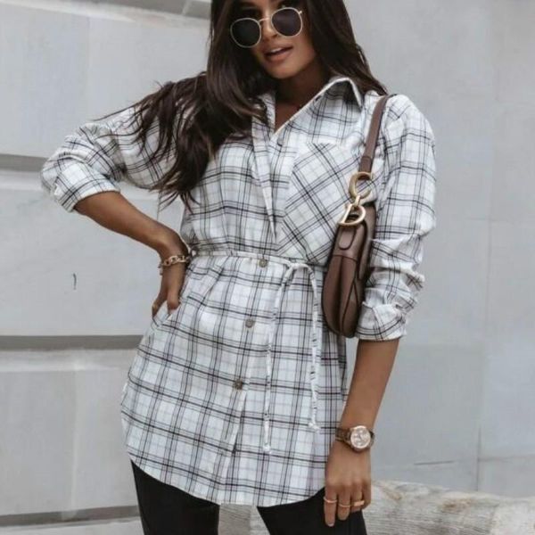 

casual dresses hirigin spring autumn women long sleeve plaid shirt style mini dress with belt fashion street ol retro vestidos-3xl, Black;gray