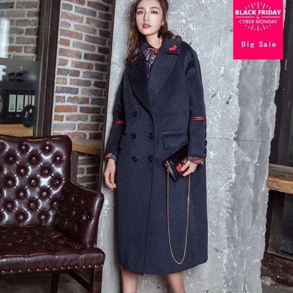 

winter and autumn thicker warm woolen jacket women's fashion brand double breast orginal design street style coat wj1127 wool & blends, Black