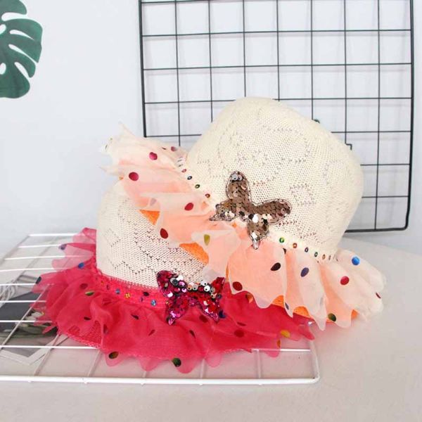 

summer korean children's bow straw hat cool princess cartoon hat baby girl lace basin, Yellow