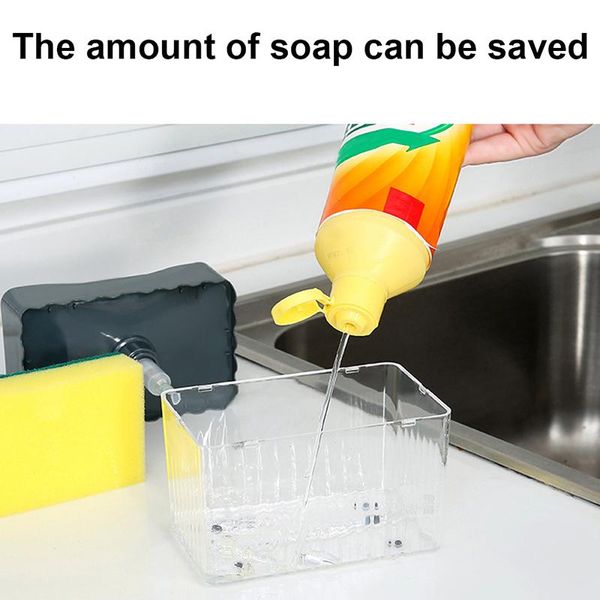 

pump dispenser with sponge holder cleaning liquid container manual press soap organizer kitchen cleaner tool