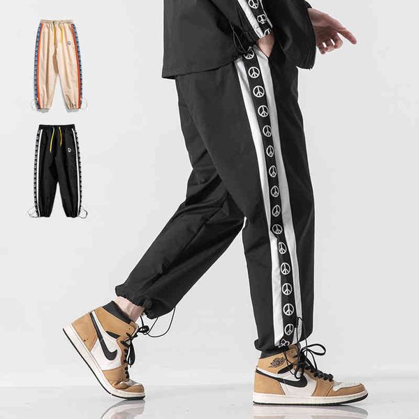 

men's pants autumn hip hop street harajuku block of colors letter simple impression male pants j0ed, Black