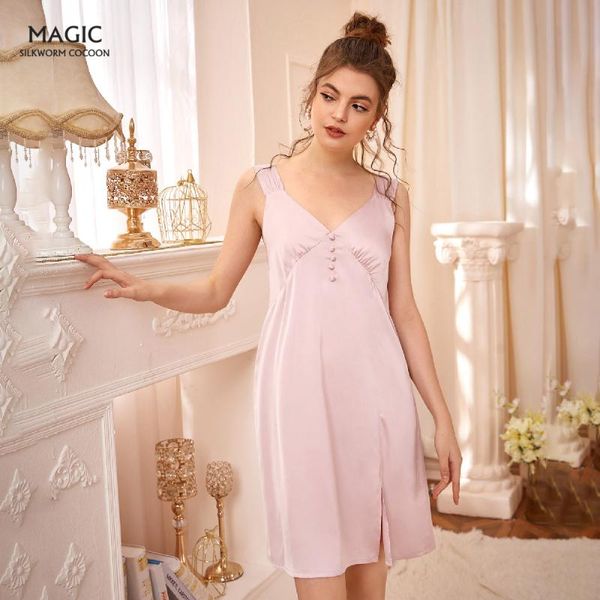 

women's sleepwear lady pajamas sleeveless dress silky texture home clothes button decoration pregnant women, Black;red