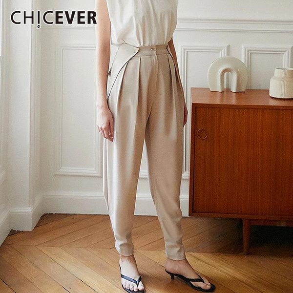 

women's pants & capris chicever casual ruched trousers for women high waist pocket button pencil female 2021 spring fashion clothing, Black;white