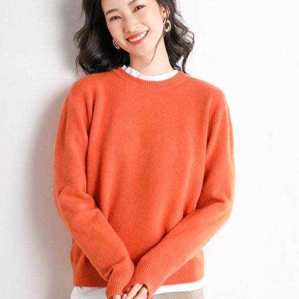

women's sweaters autumn and winter round neck blended wool korean version of loose bottoming pure color wild knitted pullover sweater, White;black