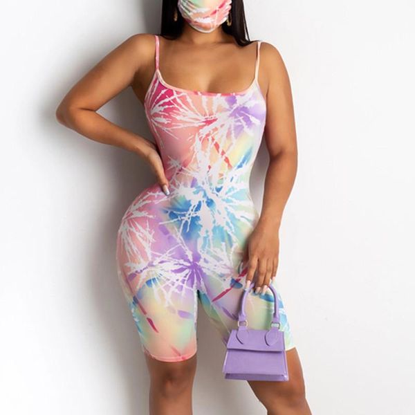 

fashion women backless bodycon jumpsuit bodysuit shorts romper tie dyeing print leotard sleeveless strap clothes women's jumpsuits & ro, Black;white