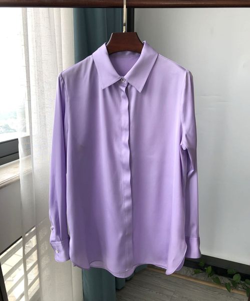 

shirt lapel solid color mulberry silk long sleeve xtq3, White