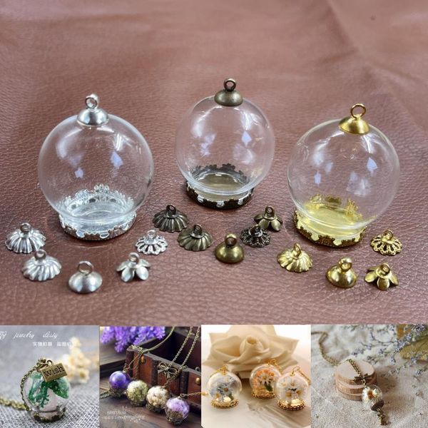 

novelty items 30x20mm glass globe round ball jars crown tray beads cap vial pendant landscape bottle jar dome cover necklace decor